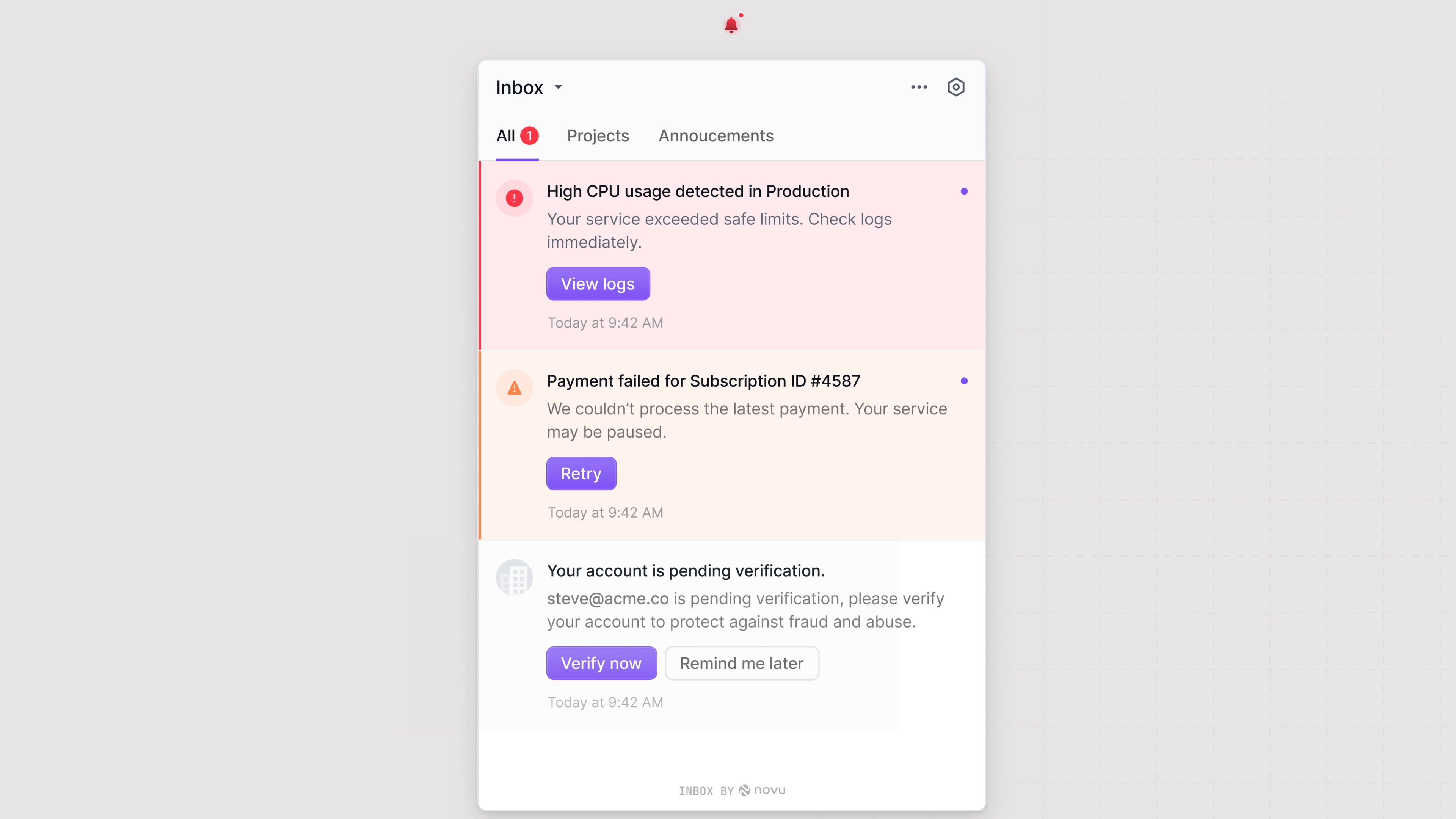 Notification severity in the inbox